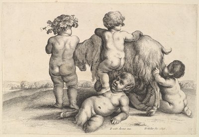Cuatro Niños, un Sátiro Joven y una Cabra de Wenceslaus Hollar