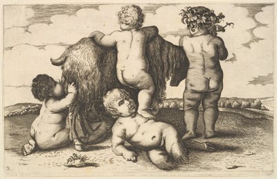 Cuatro niños, un joven sátiro y una cabra copia de Wenceslaus Hollar