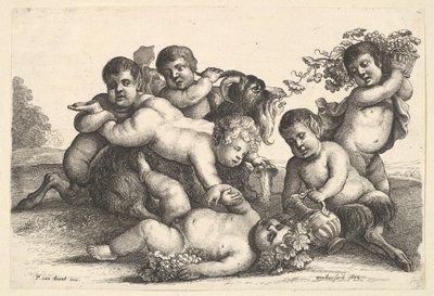Cuatro niños, dos sátiros y una cabra de Wenceslaus Hollar
