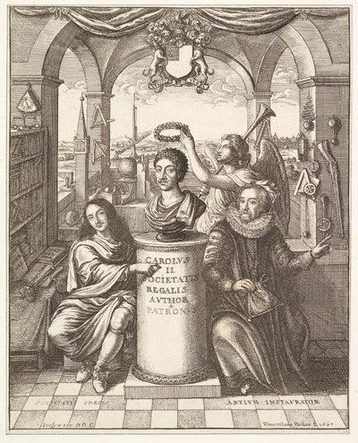 Frontispicio de La Historia de la Real Sociedad de Londres por Thomas Spratt, pub. 1702 de Wenceslaus Hollar