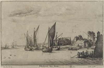 Vista de Willebroek cerca de Mechelen Willebroek bey Boom (título sobre objeto) Riverscapes and Coastal Views (título de la serie) de Wenceslaus Hollar