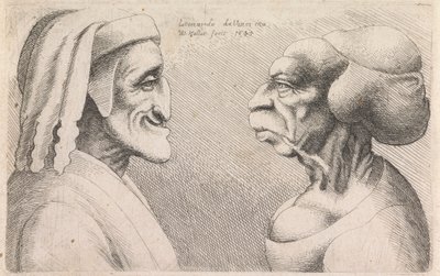 Perfiles grotescos de un hombre y una mujer frente a frente de Wenceslaus Hollar