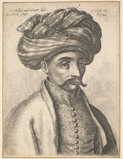 Cabeza y hombros de un turco, con bigote y un gran turbante, 1645 de Wenceslaus Hollar