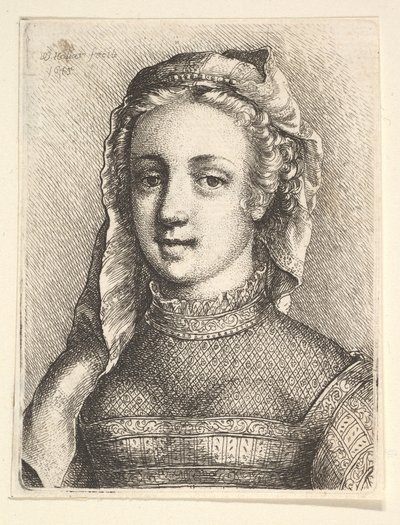 Cabeza y hombros de una mujer con velo y cuello diáfano de Wenceslaus Hollar