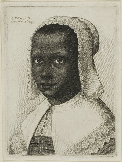 Cabeza de una mujer negra con un pañuelo de encaje de Wenceslaus Hollar