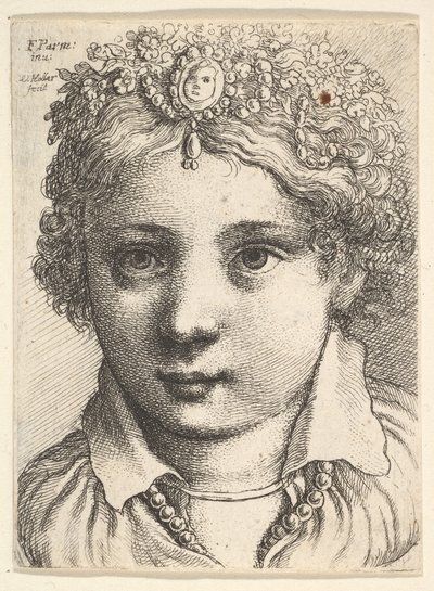 Cabeza de una joven con tocado de joyas, ca. 1645 de Wenceslaus Hollar