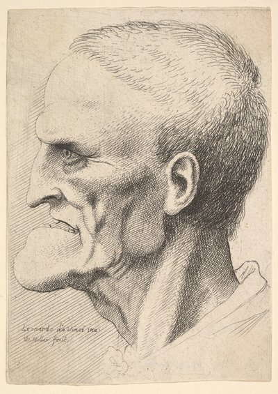 Cabeza de un Hombre Viejo con Mentón Pronunciado, Cabello Corto y Boca Abierta de Wenceslaus Hollar