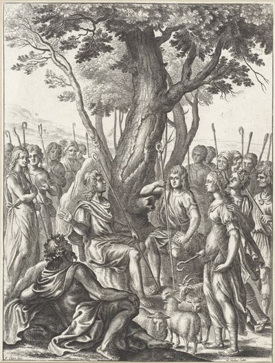 Pastor Melibeo juzga el juego de los pastores Corydon y Thyrsis Obras de Virgilio (título de la serie) de Wenceslaus Hollar