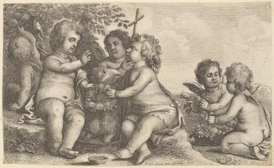Jesús, San Juan Bautista y cuatro querubines, 1625-77 de Wenceslaus Hollar