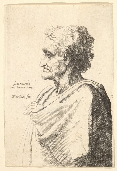 Hombre con expresión triste a la izquierda con mano emergiendo del manto, 1625-77 de Wenceslaus Hollar