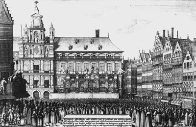 Proclamación de la paz de Westfalia en 1648, grabado por F. Wyngaerde de Wenceslaus Hollar
