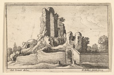 Ruinas y una puerta con barrotes en la colina Esquilina en Roma, 1673 de Wenceslaus Hollar