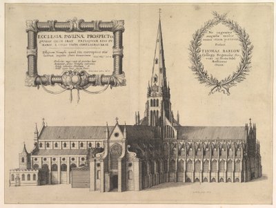 San Pablo desde el sur mostrando la aguja Ecclesiae Paulinae Prospectus, 1657 de Wenceslaus Hollar