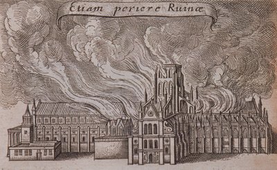 La antigua Catedral de San Pablo, Londres, en llamas, 1666 de Wenceslaus Hollar