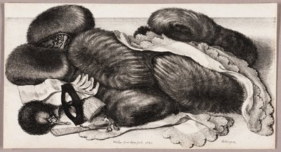 Bodegón con un grupo de manguitos, un par de guantes y dos pañuelos de Wenceslaus Hollar