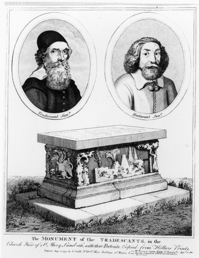 El monumento de los Tradescant en el cementerio de la iglesia de Santa María Lambeth, publicado en 1793 de Wenceslaus Hollar