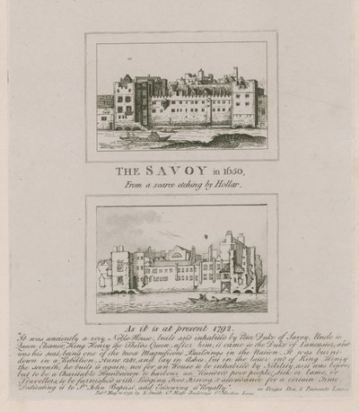 El Savoy en 1650 y como es en la actualidad en 1792 de Wenceslaus Hollar