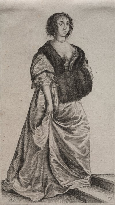Los Varios Hábitos de las Mujeres Inglesas, desde la Nobleza hasta las Mujeres del Campo en estos tiempos: La Mujer en los Dos Escalones de Wenceslaus Hollar