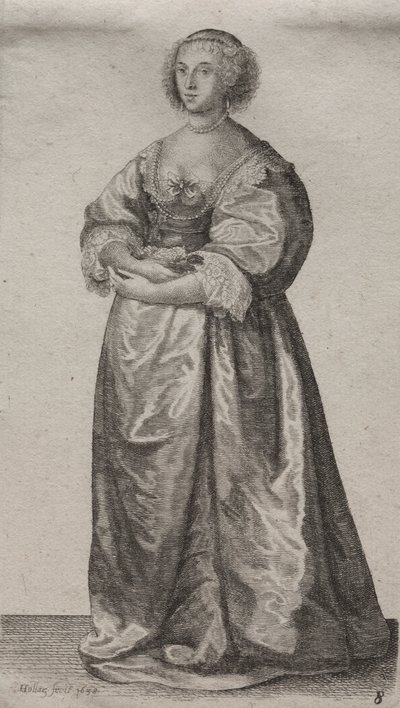 Los Varios Hábitos de las Mujeres Inglesas, desde la Nobleza hasta las Mujeres del Campo en estos tiempos: La Mujer con Flores de Wenceslaus Hollar