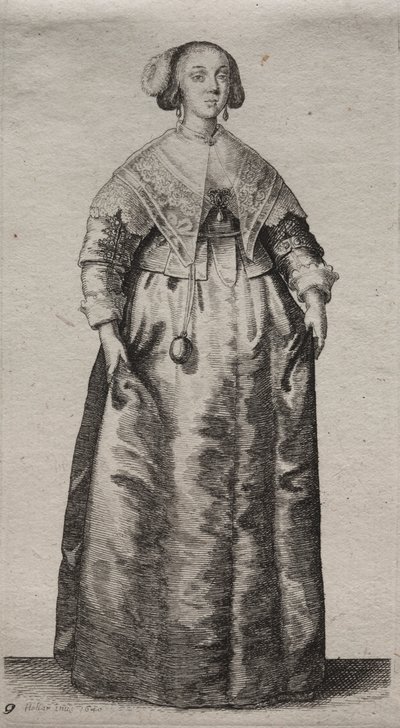 Los Varios Hábitos de las Mujeres Inglesas, desde la Nobleza hasta las Mujeres del Campo en estos tiempos: La Mujer con una Esfera de Mármol de Wenceslaus Hollar