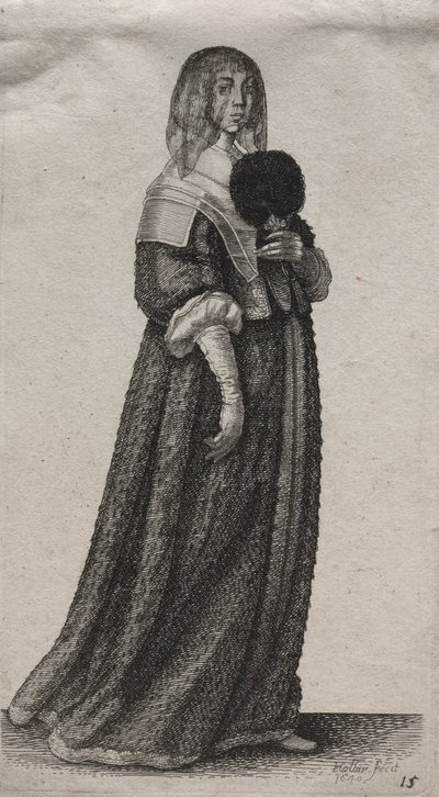 Los Varios Hábitos de las Mujeres Inglesas, desde la Nobleza hasta las Mujeres del Campo en estos tiempos: La Mujer Velada de Wenceslaus Hollar