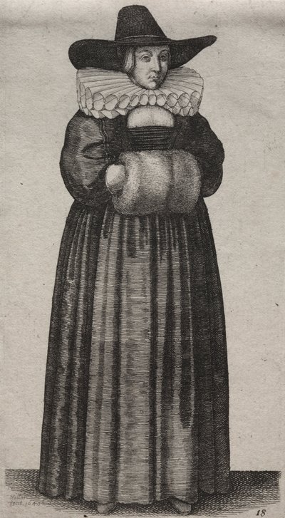 Los Varios Hábitos de las Mujeres Inglesas, desde la Nobleza hasta las Mujeres del Campo en estos tiempos: La Mujer con Sombrero Masculino y Manguito Claro de Wenceslaus Hollar