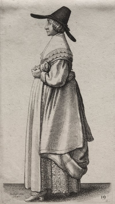Los Varios Hábitos de las Mujeres Inglesas, desde la Nobleza hasta las Mujeres del Campo en estos tiempos: La Mujer con Sombrero Masculino y Enagua Floreada de Wenceslaus Hollar