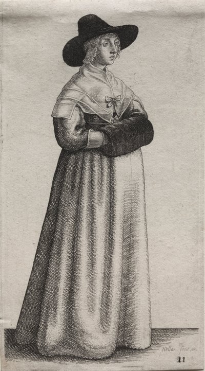 Los Varios Hábitos de las Mujeres Inglesas, desde la Nobleza hasta las Mujeres del Campo en estos tiempos: La Mujer con Sombrero Masculino y Manguito Oscuro de Wenceslaus Hollar