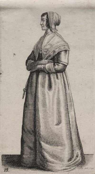 Los Varios Hábitos de las Mujeres Inglesas, desde la Nobleza hasta las Mujeres del Campo en estos tiempos: La Mujer con Tijeras de Wenceslaus Hollar