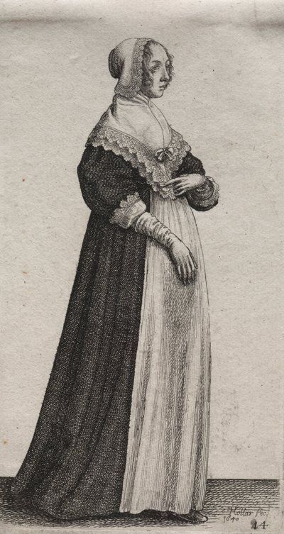 Los Varios Hábitos de las Mujeres Inglesas, desde la Nobleza hasta las Mujeres del Campo en estos tiempos: La Mujer con Cuello Alto de Wenceslaus Hollar