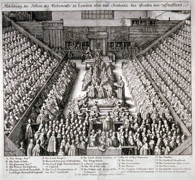 El juicio de Thomas Wentworth, Conde de Strafford, Westminster Hall, Londres de Wenceslaus Hollar