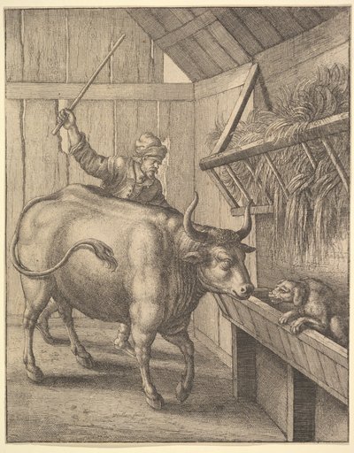 El perro en el pesebre de la ilustración a las Fábulas de Esopo de John Ogilby, 1666 de Wenceslaus Hollar