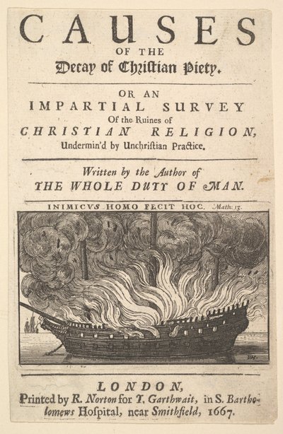 Página de título: Las causas de la decadencia de la piedad cristiana, 1667 de Wenceslaus Hollar