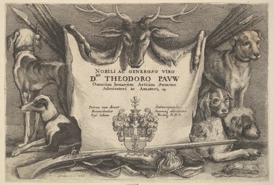 Página de título con perros y equipo de caza, 1646 de Wenceslaus Hollar