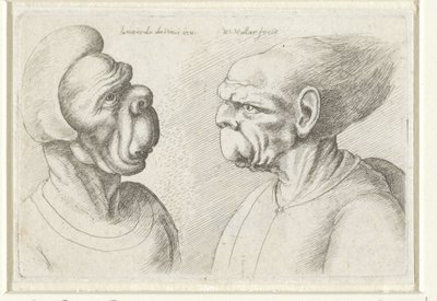Dos cabezas deformadas
Varie figurae et probae (título de la serie)
Caricaturas, cabezas y deformidades según Leonardo da Vinci (título de la serie) de Wenceslaus Hollar