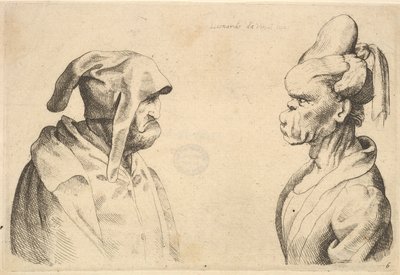 Dos cabezas deformadas enfrentadas, 1625-77 de Wenceslaus Hollar