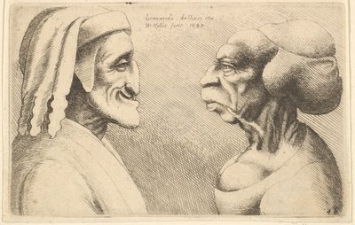Dos cabezas deformadas, la figura de la izquierda es posiblemente una caricatura de Dante, 1645 de Wenceslaus Hollar