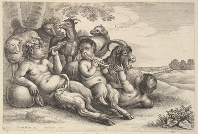 Dos jóvenes sátiros y un niño de Wenceslaus Hollar