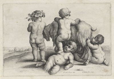 Cuatro niños, un sátiro y una cabra
Putti y sátiros (título de la serie) de Wenceslaus Hollar