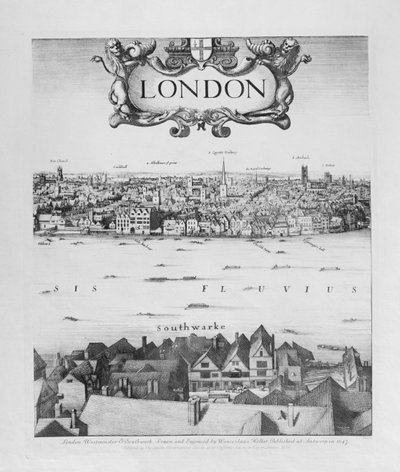 Vista de Londres, publicada en 1647 (facsímil) (detalle) de Wenceslaus Hollar