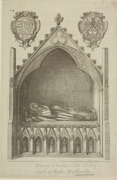 Vista de la tumba de Avaline, Condesa de Lancaster (esposa de Edmundo, Conde de Lancaster) en la Abadía de Westminster, 1666 de Wenceslaus Hollar