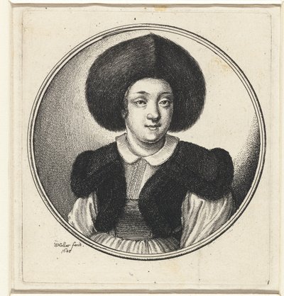 Mujer con sombrero de piel Bustos femeninos en marcos redondos (título de la serie) de Wenceslaus Hollar