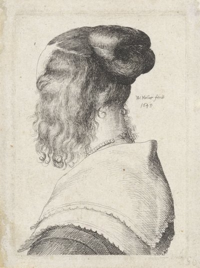 Mujer con el pelo recogido, vista oblicuamente desde atrás de Wenceslaus Hollar