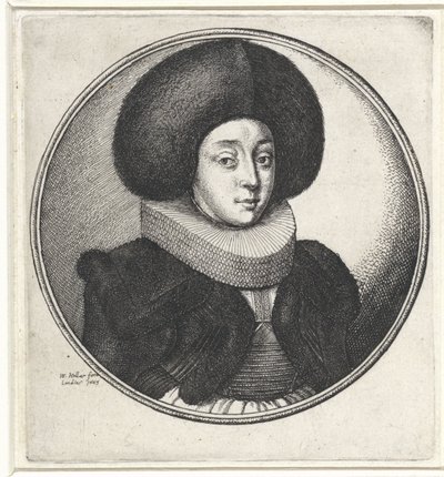 Mujer con cuello de volantes y sombrero de piel grande Medallones con bustos femeninos (título de serie) de Wenceslaus Hollar