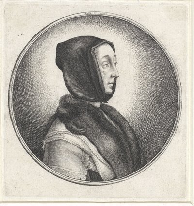 Mujer con velo negro y estola de piel Medallones con bustos femeninos (título de serie) de Wenceslaus Hollar