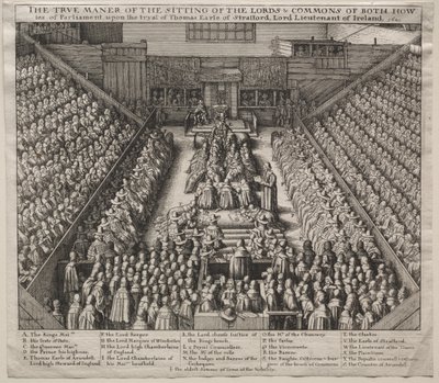 Salón de Westminster, Interior, con el juicio del Conde de Strafford de Wenceslaus Hollar