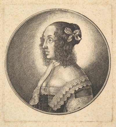 Mujer con cabello oscuro y un lazo en perfil hacia la izquierda de Wenceslaus Hollar