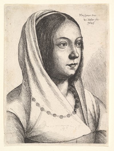 Joven con un pañuelo en la cabeza, después de Bonsignori, 1645 de Wenceslaus Hollar