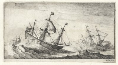 Barcos de vela en una tormenta de mar Paisajes marinos (título de la serie) de Wenceslaus Hollar