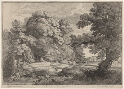 El puente sobre la cascada de Wenceslaus Hollar after Jacques d